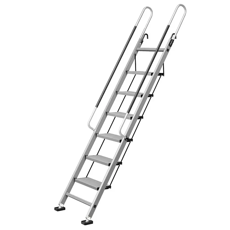 7-Steps 8-Steps 9-Steps Thickened Aluminium Attic Loft Ladder Carbon Steel Ladder Footboard Handrail Climbing Ladder for Home
