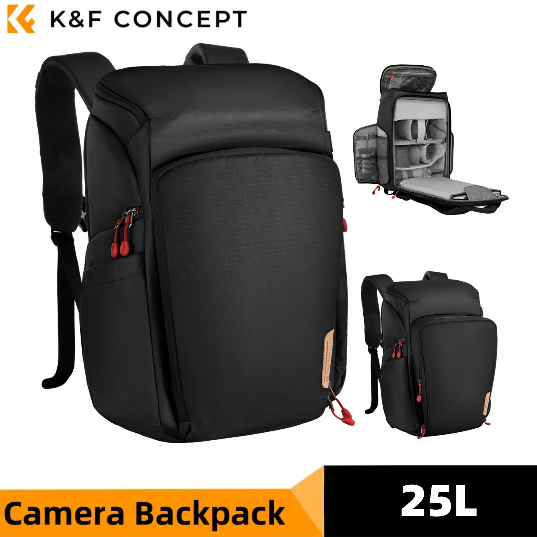 

K&F Concept Camera Backpack Travel Outdoor Waterproof 25L Large Capacity Camera Case For Canon/Nikon/Sony Camera Bags Raincover