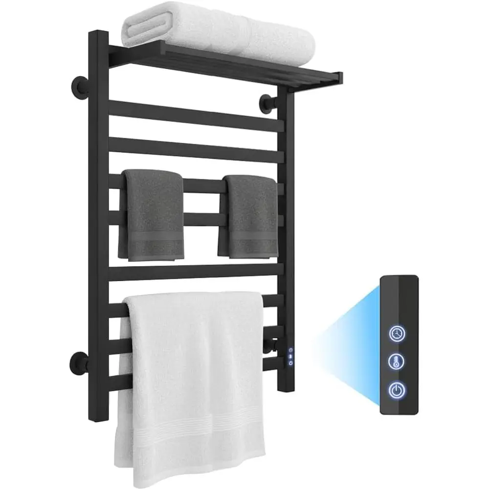 

8-Bar Towel Warmer with with Top Warmer Shel, Electric Towel Rack Set with ast Heating, Auto Shut-O Timer, Matte Black inish, Ha