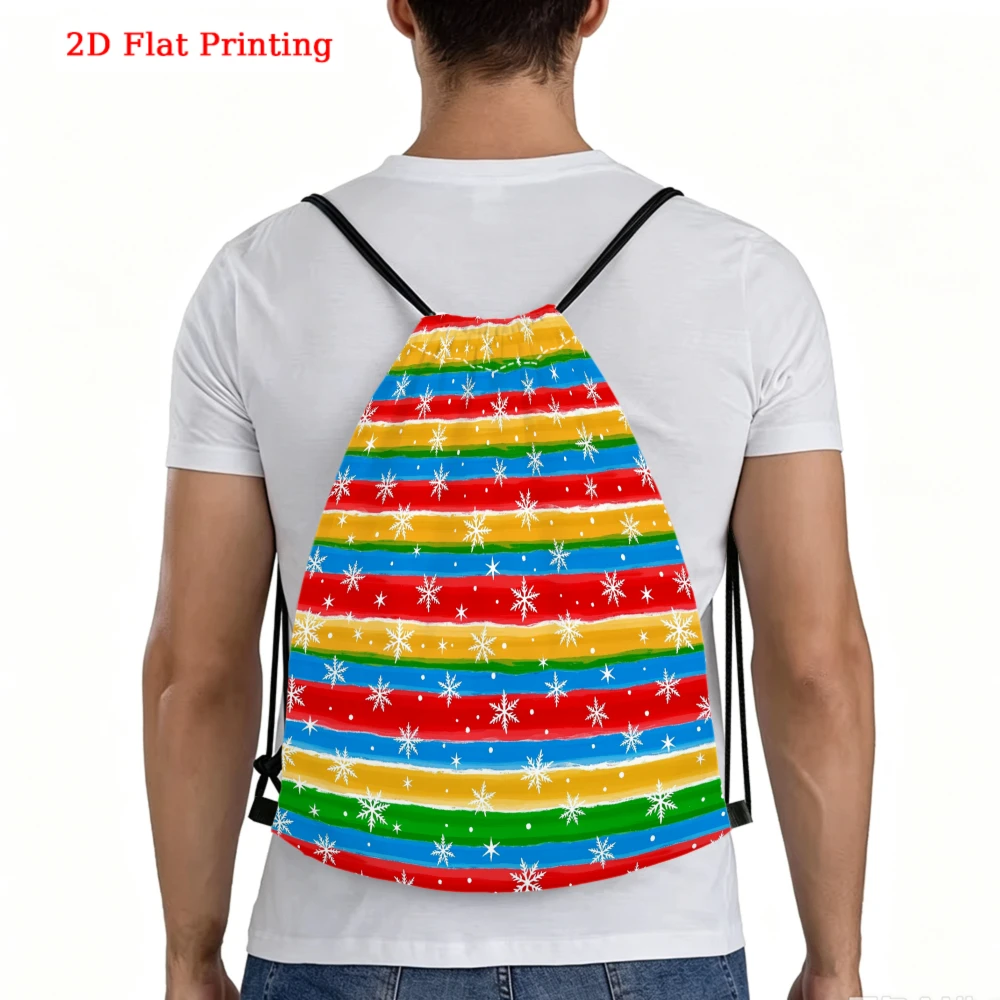 2D Flat Print Rainbow Stripe Star Pattern Drawstring Backpack for Sports Outdoor Travel