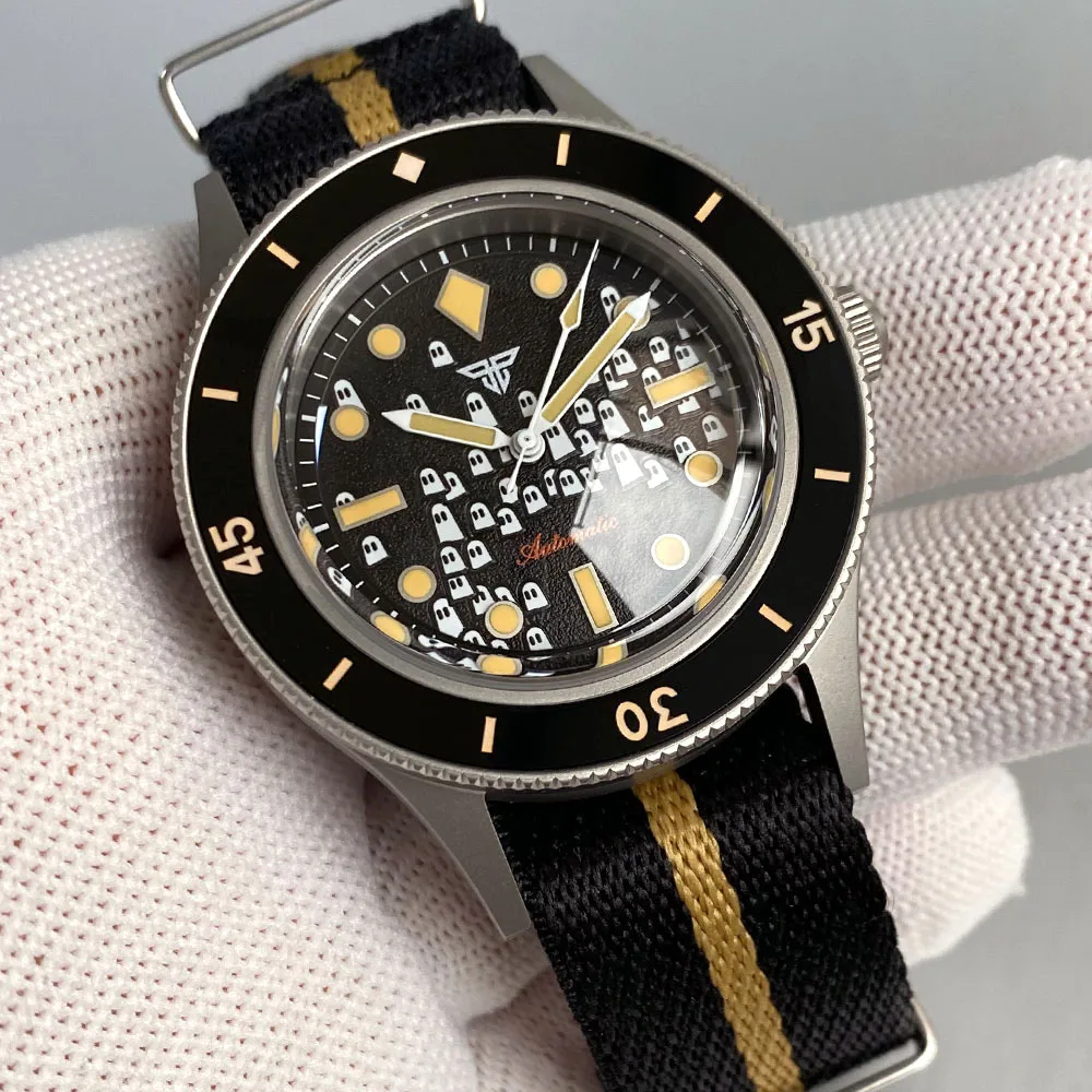 Hot Tandorio Miyota/PT5000 AutomaticWatch for Men Sandblasted Ghost Dial Luminous 200m Waterproof Bubble Sapphire 40mm