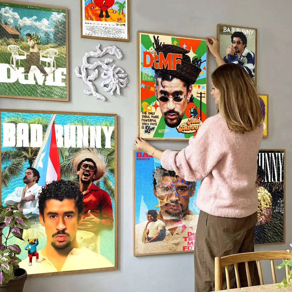 Puerto Rican Rapper B-Bad B-Bunny Good Quality and Posters Waterproof Paper Sticker Coffee House Bar Posters Wall Stickers