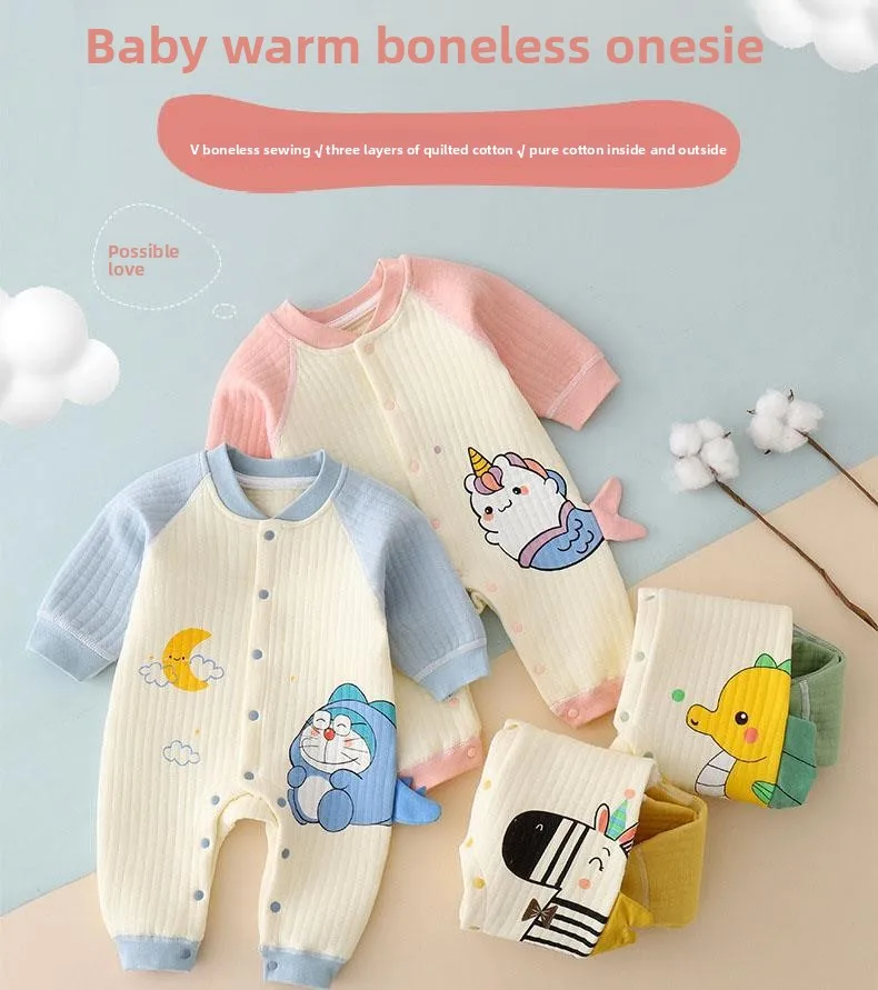 

Baby Cotton Rer Suit Autumn Winter Outwear Tee Layer Warm Silk for Girls High Waist Long Pants High Opening Bot Clothes