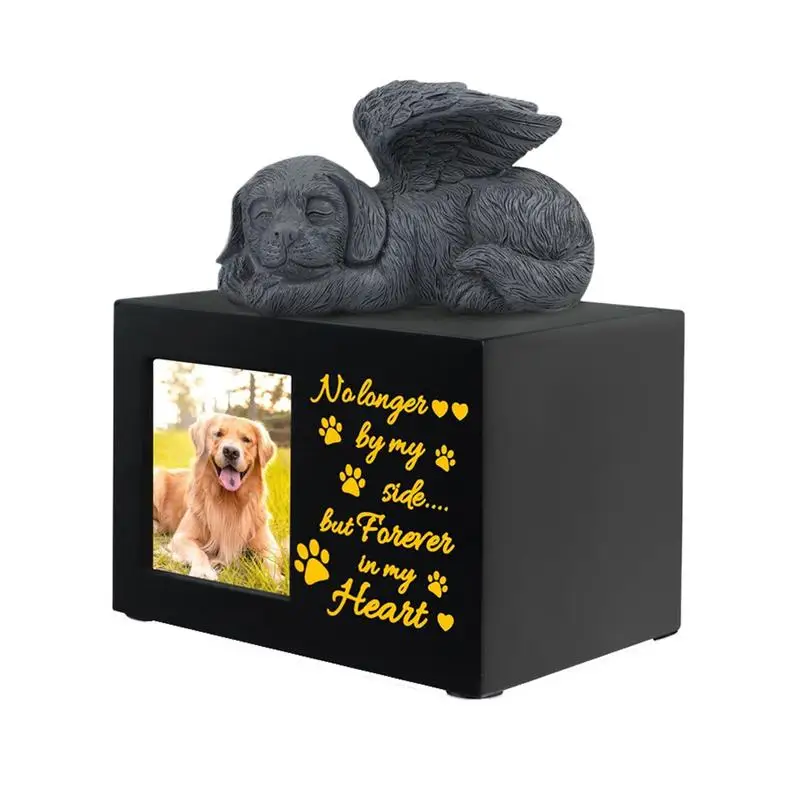 Pet Urns For Dogs Wooden Cat Ashes Urn With Dog Angel Paw Print Pattern With Photo Frame Pets Funerary Caskets For Loss Pets