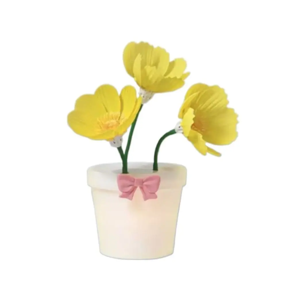 Dekoracyjna lampka nocna RGB w kształcie małego kwiatka, dotykowa, silikonowa, z nieskończonymi poziomami ściemniania, ozdoba na biurko w kształcie doniczki, zabawka.