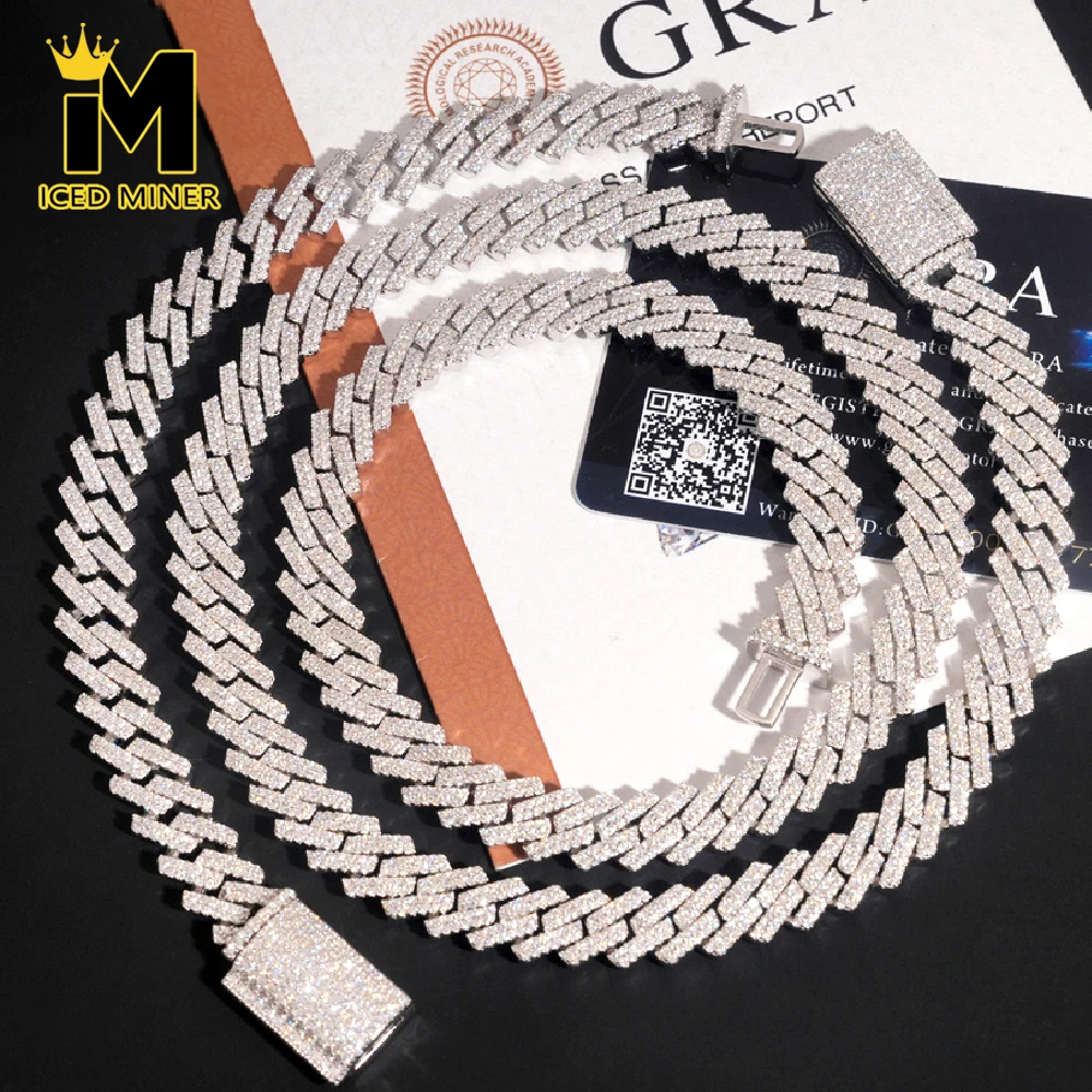 

Icedminer 10mm 2 Rows VVS Moissanite Cuban Link Chain Necklaces For Men Women S925 Silver VVS Diamonds Choker Pass Tester GRA