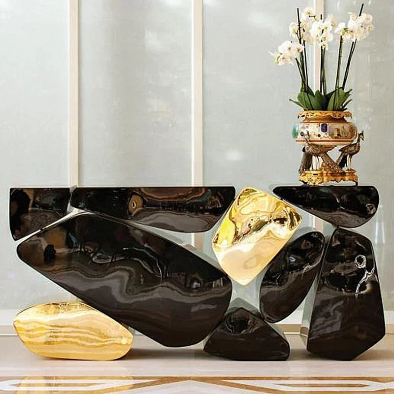 

Italian Light Luxury Metal Industrial Style Console Villa Entrance a Long Narrow Table
