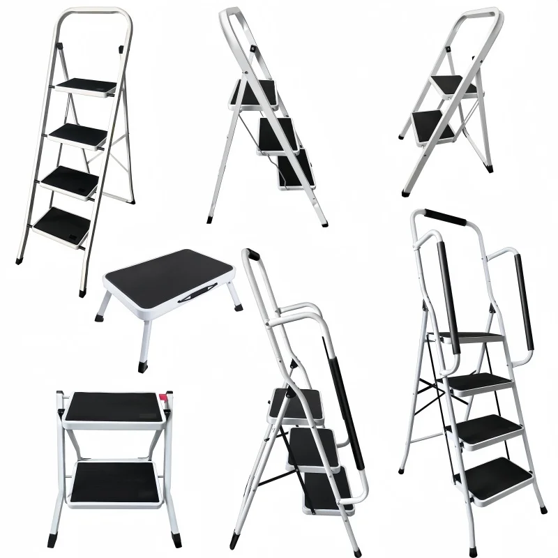 lucn Escalera Plegable 2-4 Peldaños Antideslizante con Barandilla Segura - Ideal para Adultos Mayores, Niños y Uso en Hogar, Cocina u Oficina - Compacta y Estable