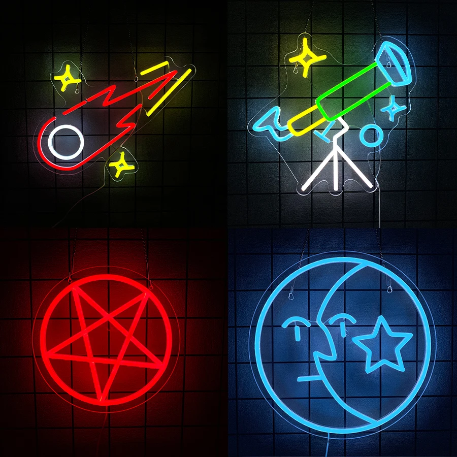 Astronomical Telescope Neon Sign For Wall Decor,Light Up Sign For Bedroom,Living Room,Game Room,Classroom,Dorm,Space Themed Room