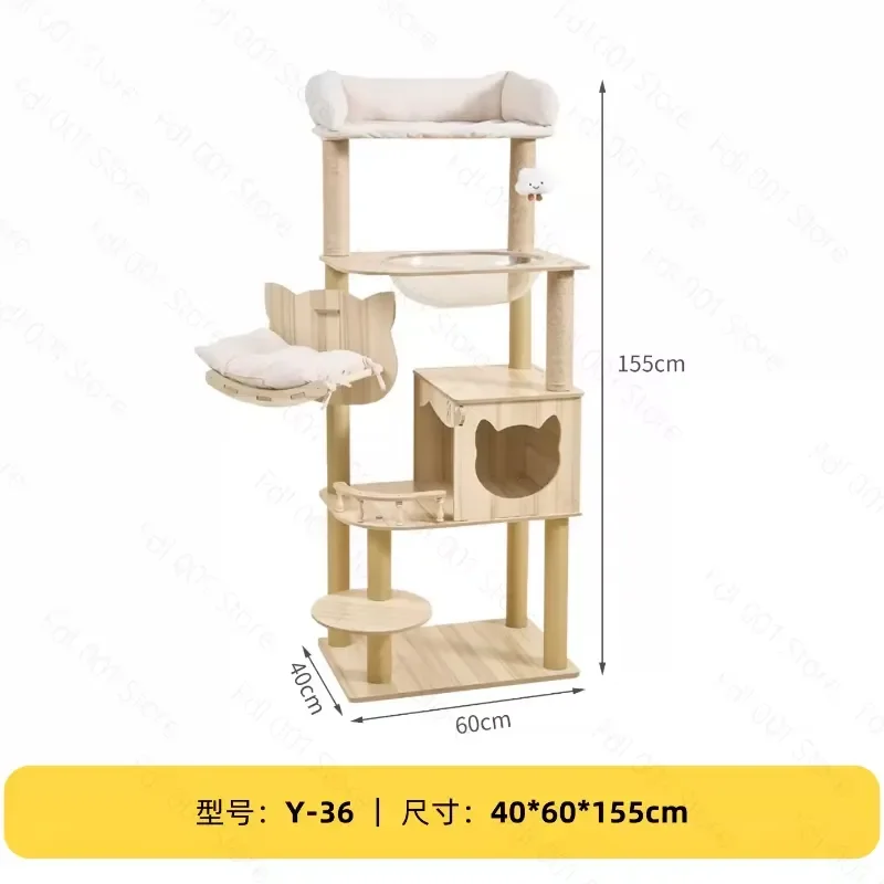 for Cat Climbing Tree Large Wooden House with Scratching Post Space Saving Capsule Design Integrated Activity Center for