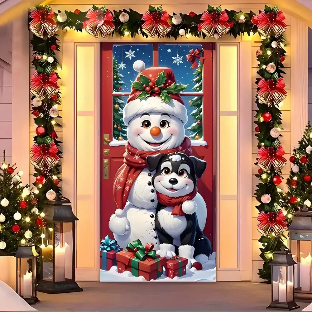 Christmas Door Cover Decorations, Santa Gift Xmas Background Banner Porch Sign for Front Door Banner Farmhouse Party Supplies