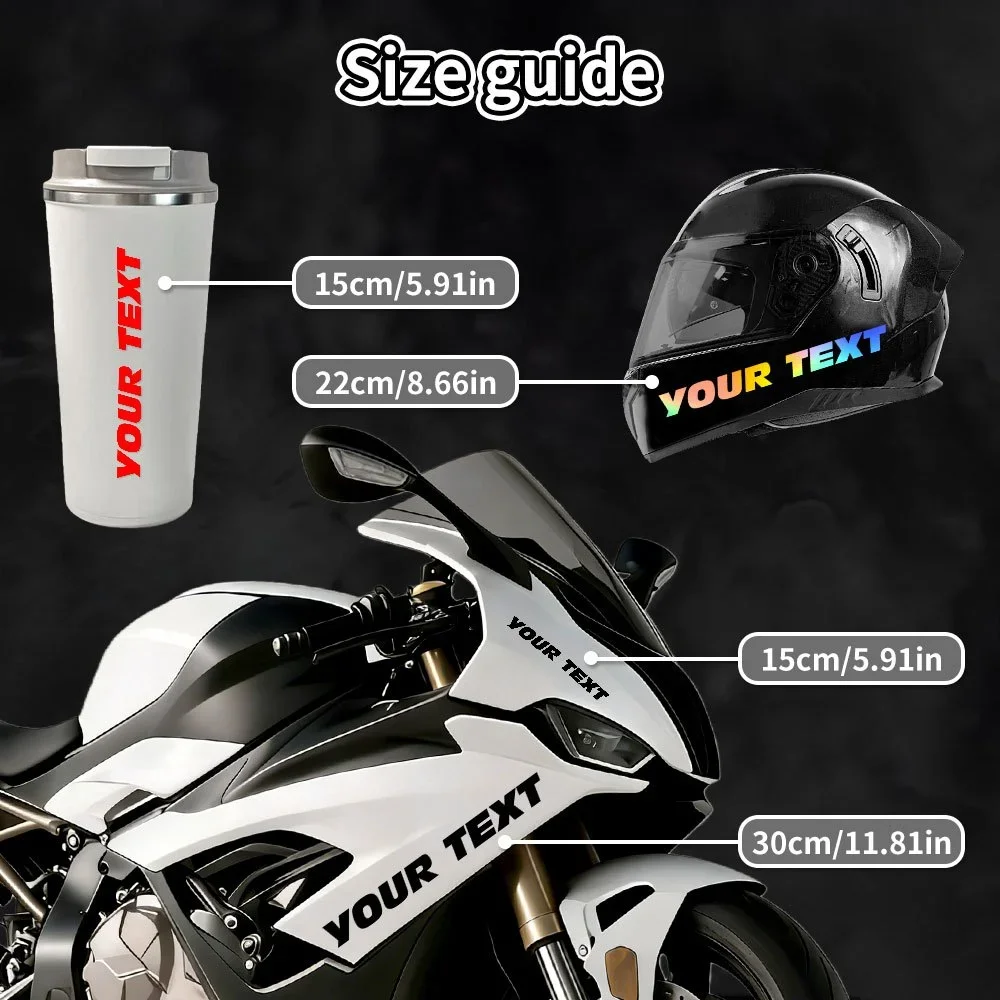 1 Stück individuelle Motorrad-Aufkleber, wasserfest, kühner Schriftstil, DIY, für Kraftstofftank, Autofenster, Seitenkarosserie, Roller, Helm, Fahrrad, Vinyl-Aufkleber – Detail 4