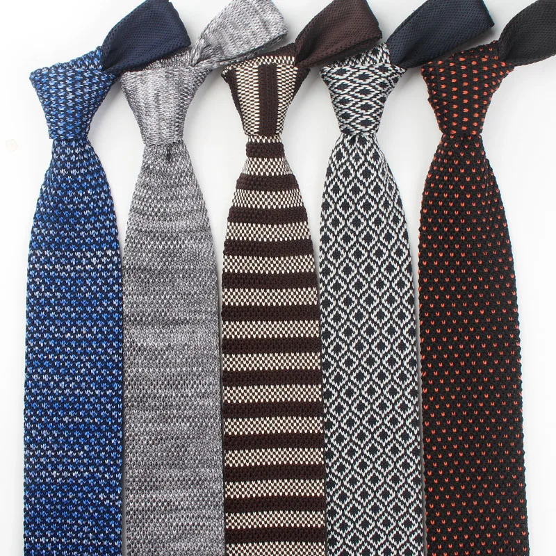 New 6cm Vintage Slim Knit Tie for Men Business Leisure Skinny Necktie Burgandy Colorful Striped Dots Fashion Retro Ties Corbatas