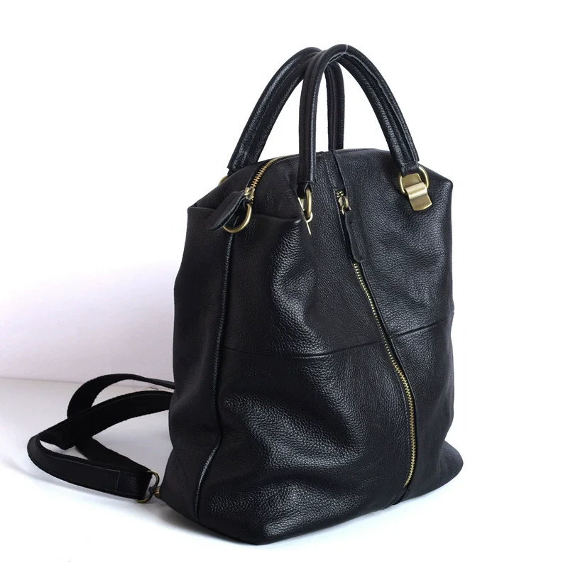 High Quality Fashion Genuine Leather Backpack Men Bagpack Student School Bag Backpack daily male Rucksack large Knapsack Black
