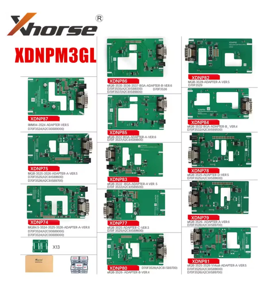 In Stock Xhorse XDNPM3GL MQB48 adapter Without Soldering Adapters Full Package 13pcs For Multi-Prog/VVDI Prog/Key Tool Plus