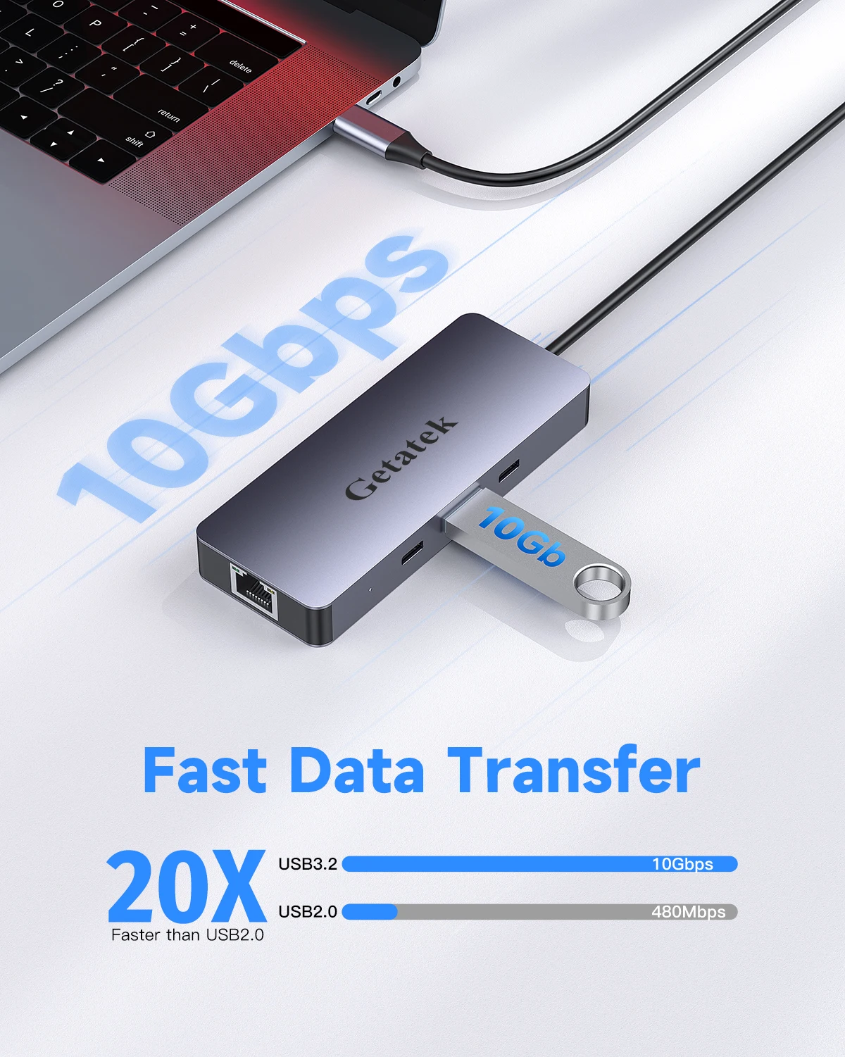 GETATEK 6IN1 USB C HubประเภทC 3.2 10Gbps HDMI 4K60Hzพอร์ตEthernet PD 100Wอะแดปเตอร์สําหรับMacbook Pro USB 3.2 Hubแล็ปท็อปแท็บเล็ต