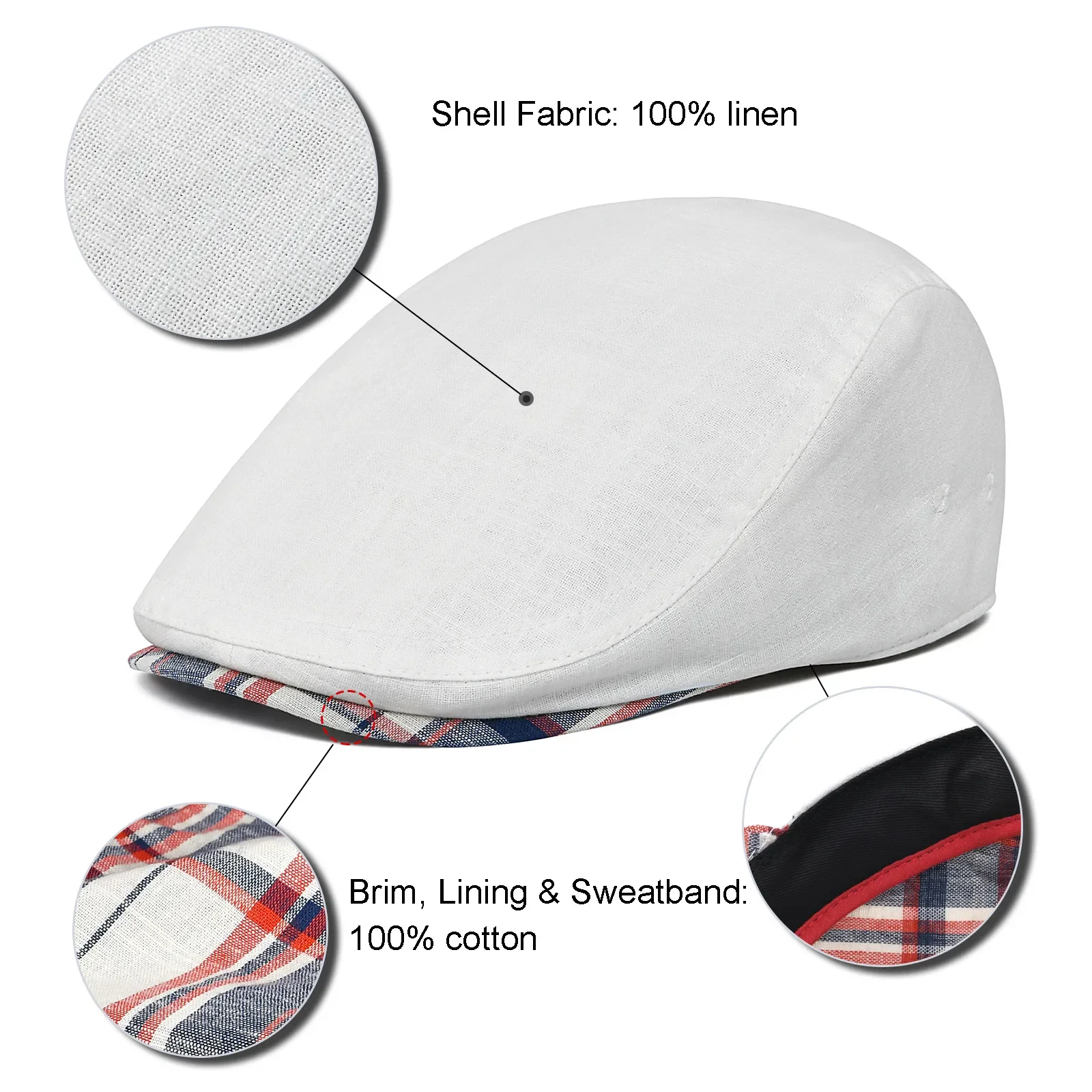 

Men's 100% Linen Flat Ivy Gatsby Newsboy Hat Summer Driving Scally Cap Thin Outdoor Casual