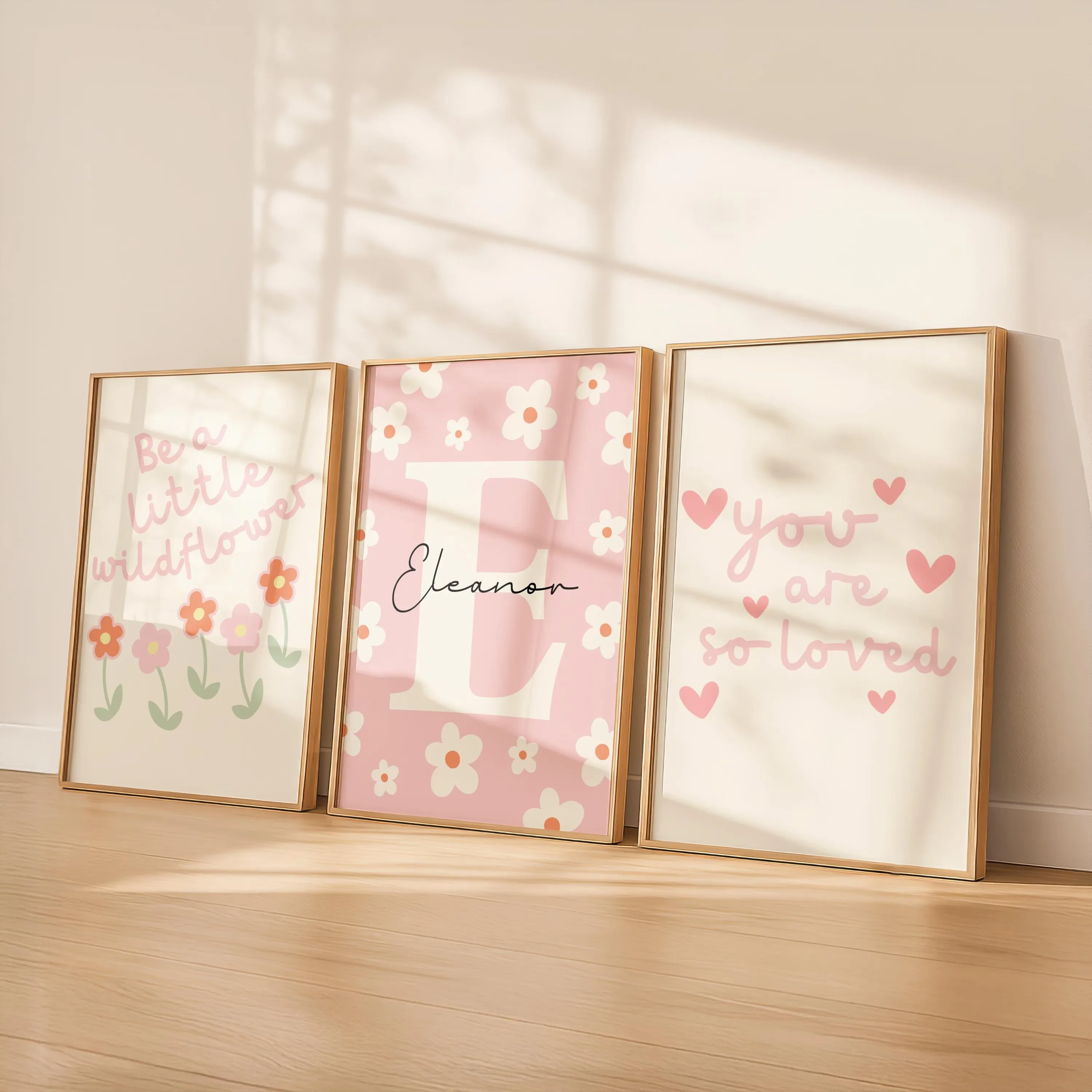 3pcs/set Wildflower Custom Name & Initials Canvas Print Motivation Quotation Botany Nursery Wall Art Poster for Girl Home Decor
