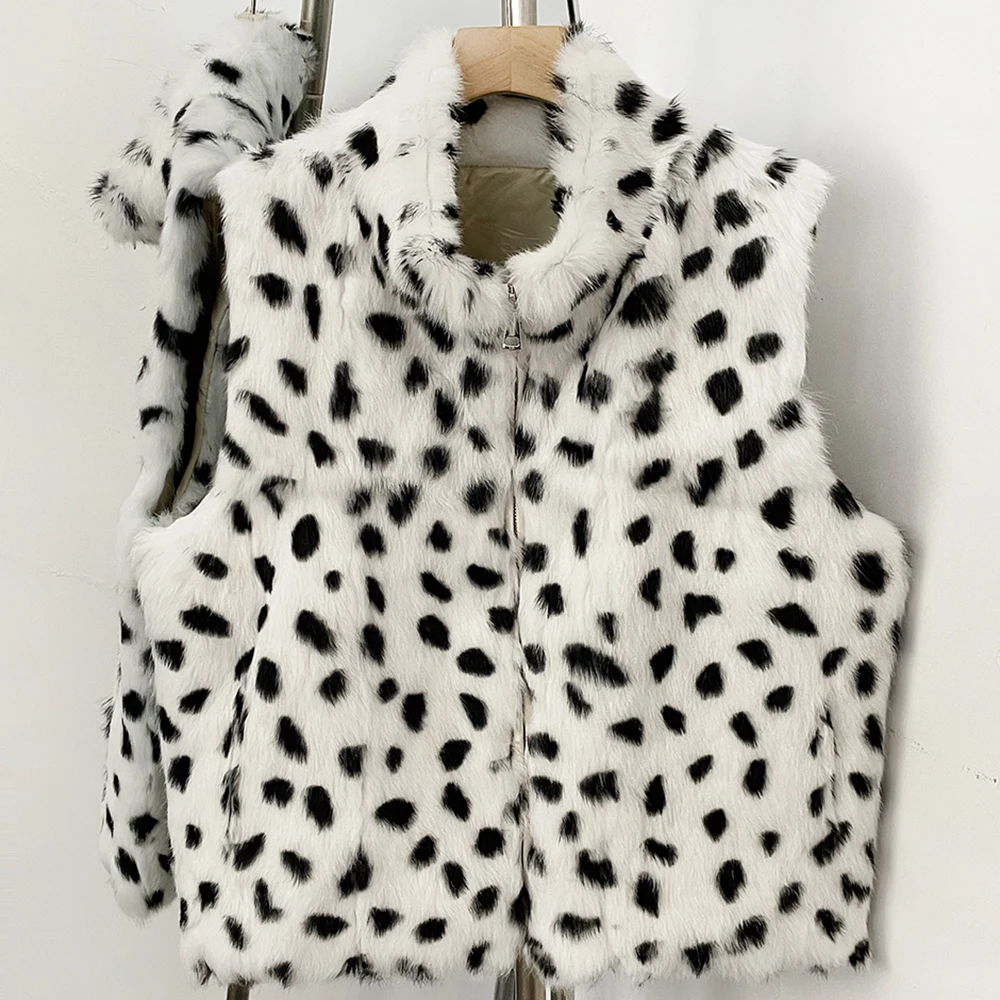 OFTBUY Natural Fur Coat Women Real Rabbit Fur Vest Stand Collar Zip Up Sleeveless Natural Fur Gilet Waistcoat Female Outerwear