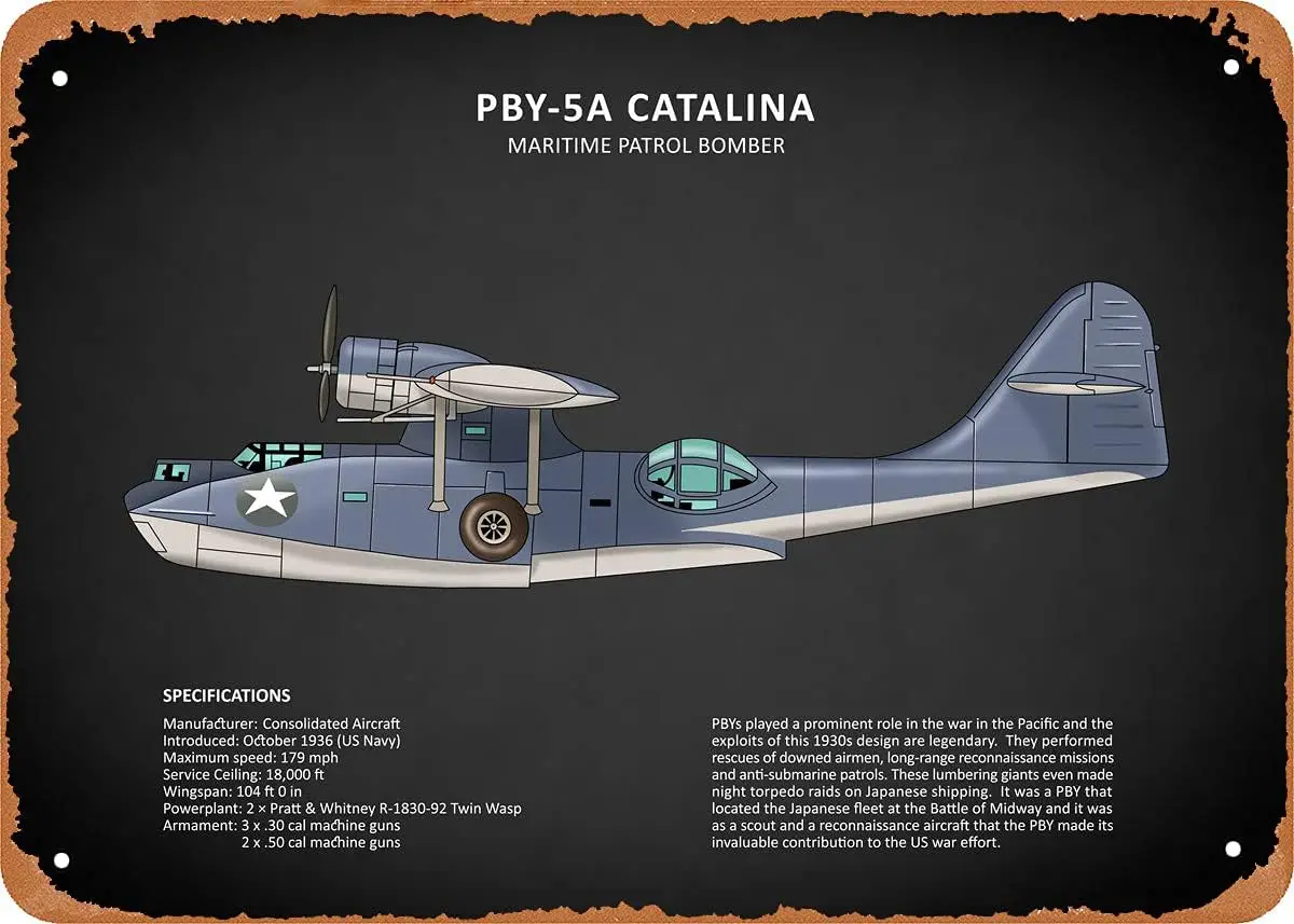 1p,The PBY Catalina Planes Retro Vintage Decorative Metal Tin Sign  Inch
