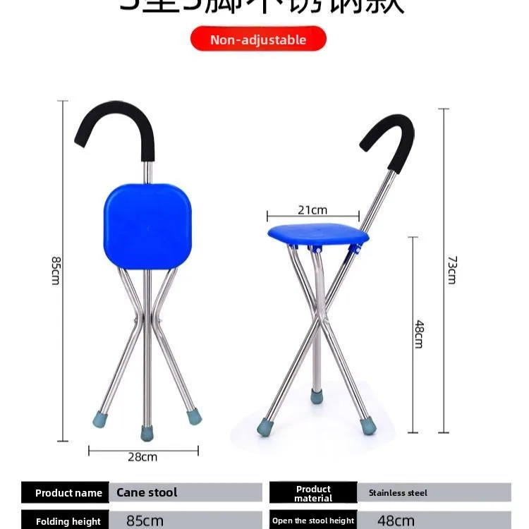Multifunctional Folding Cane Stool for Seniors, 4‑Leg Walking Crutch with Seat & Four‑Corner Non‑Slip Foot