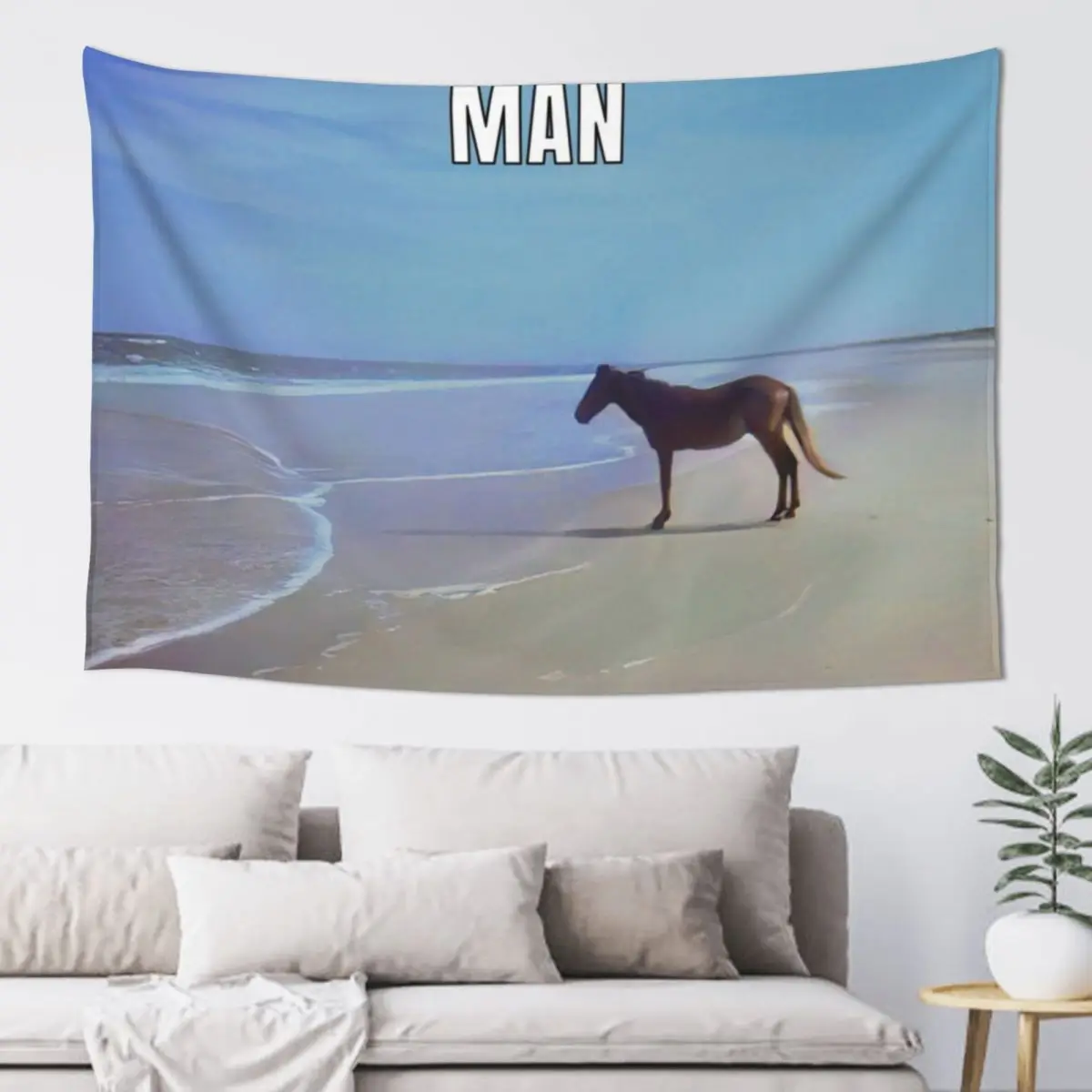 

Man  HD / Horse on Beach Meme Tapestry Home Decorations Aesthetic Bedroom Decoration Decoration Room Wall Carpet Tapestry