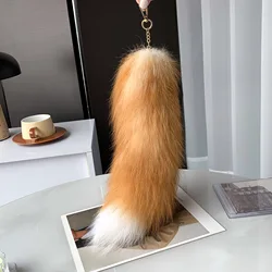 40cm Real Fox Tail Keychain Unisex Pompom Pendant Bag Charm Car Keyring Cute Fluffy Key Chains for Women Bag Accessories Gifts