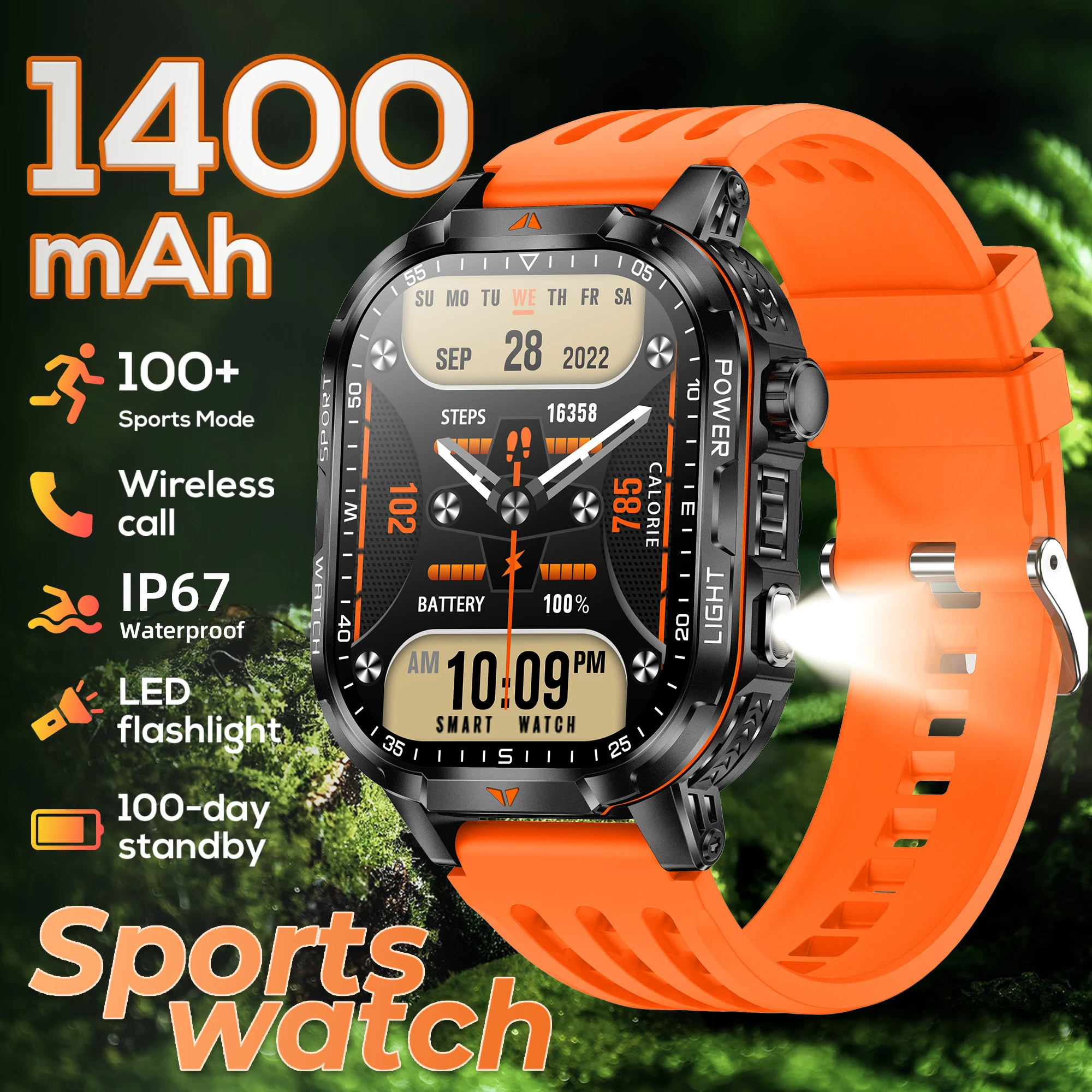 2026 Neue Militär-Smartwatch mit 1400mAh Akku, 2,01-Zoll AMOLED-Display, 10ATM Wasserdicht, GPS-Tracking für Android und iOS