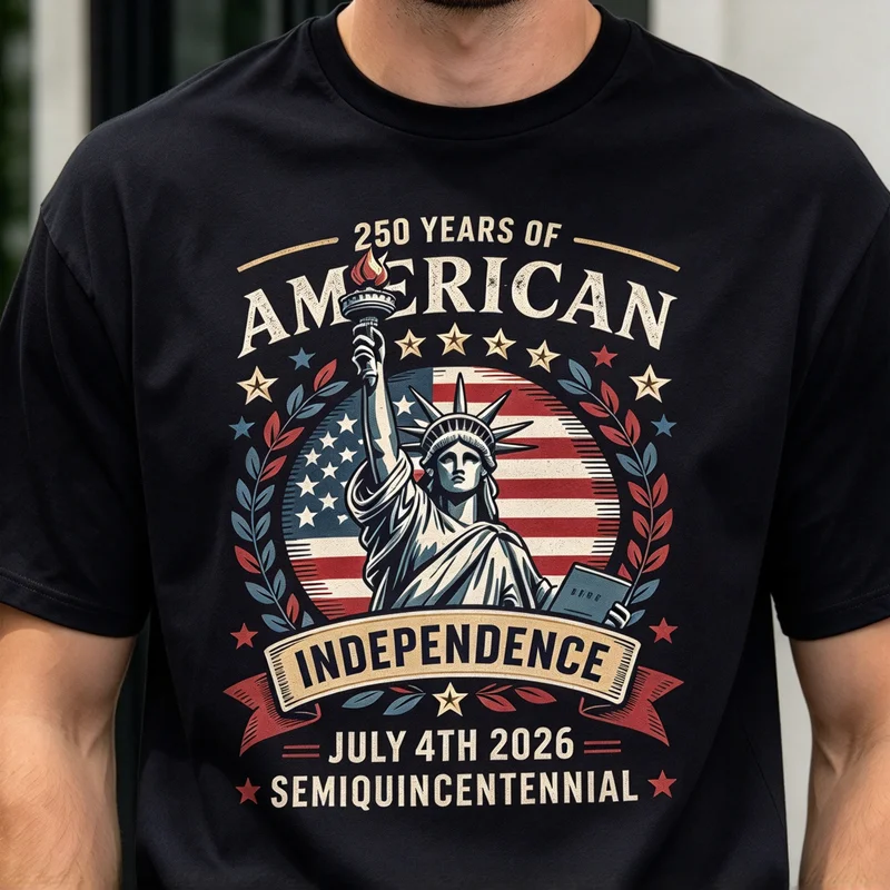 Patriotic July 4th 250 Years American Independence Statue Liberty Graphic Tee Mens Casual Short Sleeve T Shirt Cotton Y2k Top