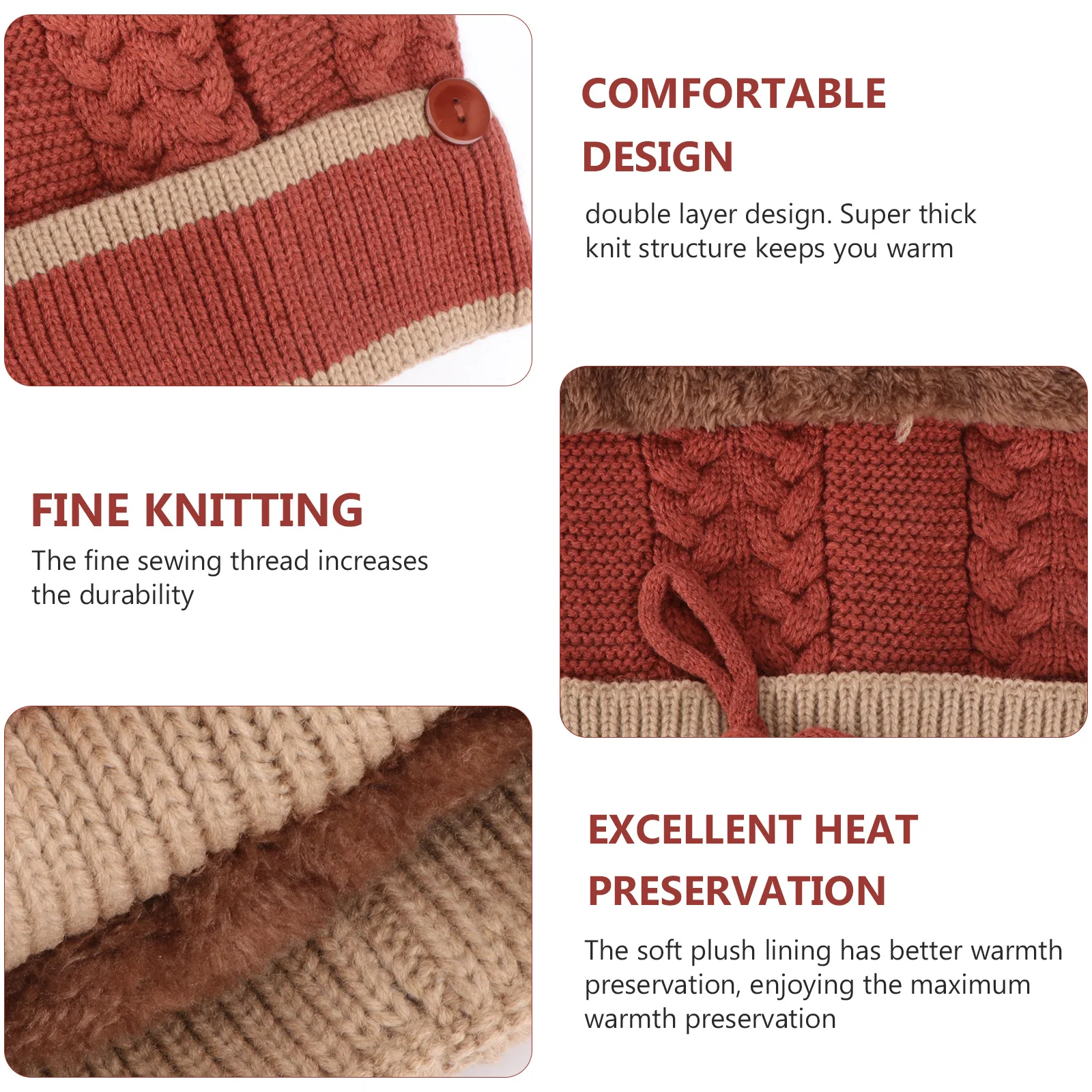 مجموعة واحدة من قناع قبعة وشاح سميك منسوج عالي الجودة، مادة مريحة للشتاء، مقاومة للرياح لتدفئة الأذن للأطفال، ملابس الشارع العصرية #3