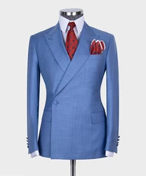 Classico doppio petto blu sposo/Groomesmen smoking per matrimonio 2 pezzi Blazer pantaloni formale occasioni speciali abiti da uomo d'affari