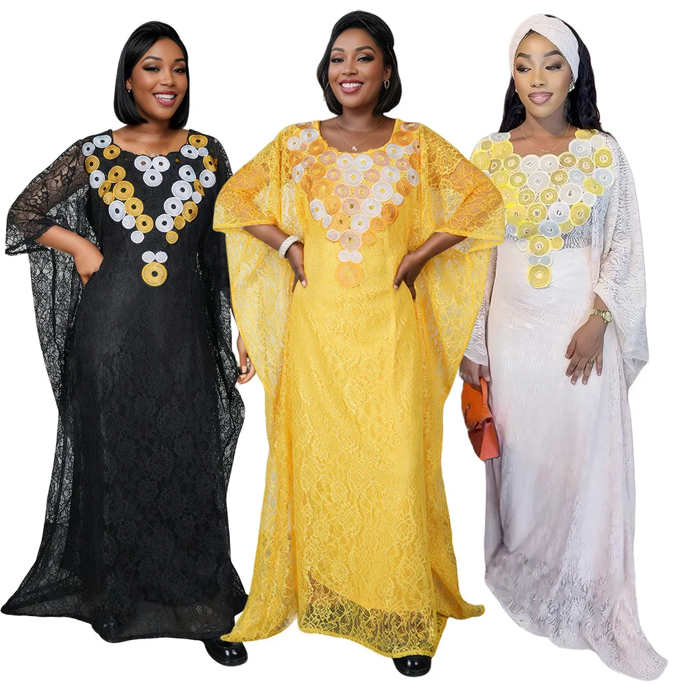 

Customized Plus Size African Clothes for Women 2024 New Dashiki Ankara Embroidery Elegant Outfits Wedding Party Dresses with Hea