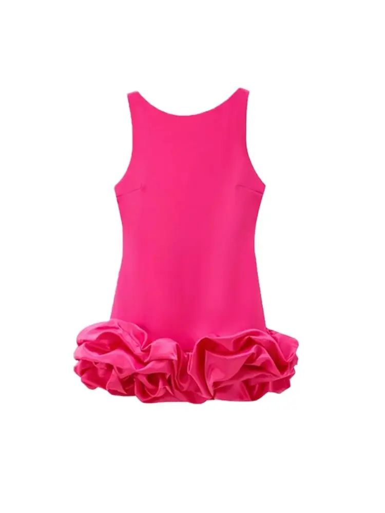 Women\'s Patchwork Voluminous Mini Dress, O-Neck, Backless With Zipper, Female Dresses, Sexy Fashion