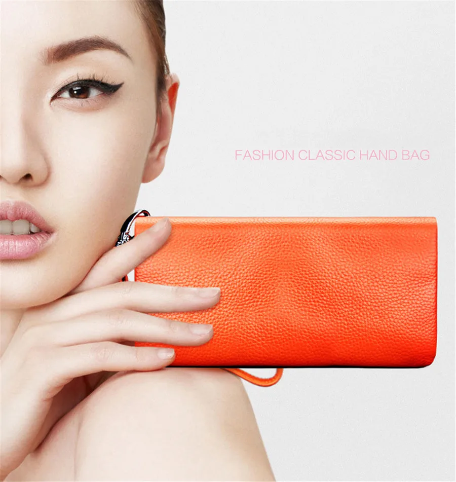 

Joyir genuine leather women long wallet sweet candy color simple design wallet female pure color soft large capacity women purse