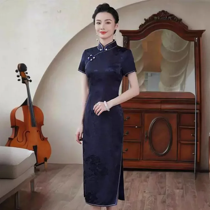 Quality Real Silk Cheongsam Qipao Skirt 2024 New Light Luxury Minority High-End Retro Old Shanghai Women's Chinese Dress Chi-Pao