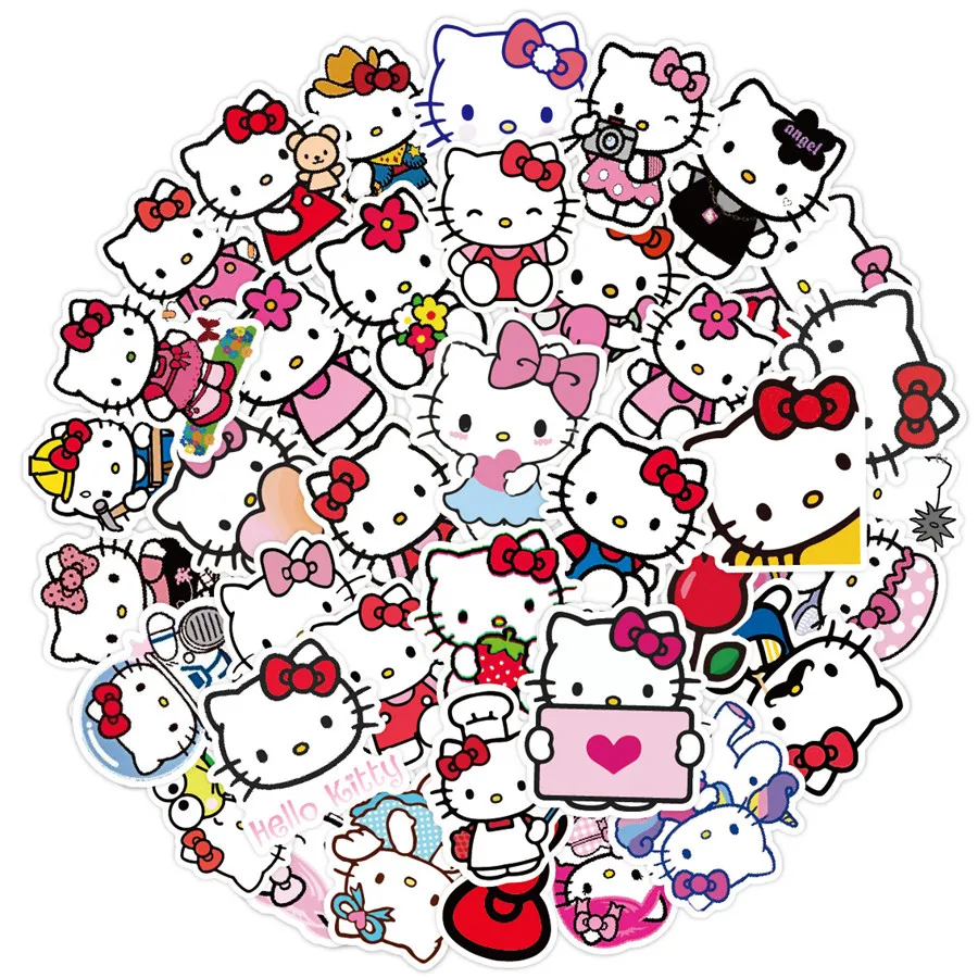 50/100Pcs Hello Kitty Stickers Graffiti Luggage Pink Skateboard Bicycle Guitar Laptop Kids Waterproof Stiker Toys Birthday Gift