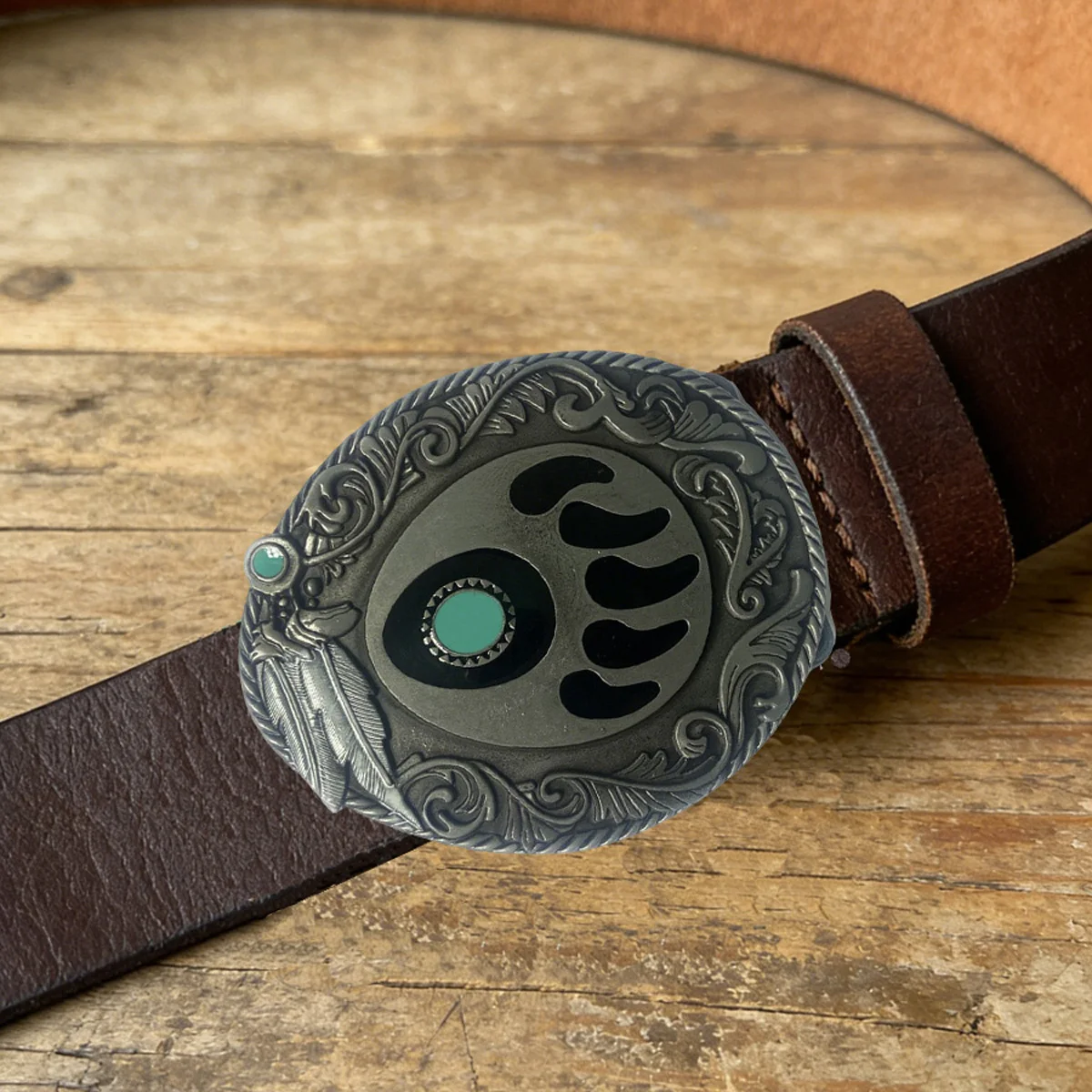 Bear Paw Belt Buckle - Retro Western Cowboy Style Embossed Belt Buckle for Men