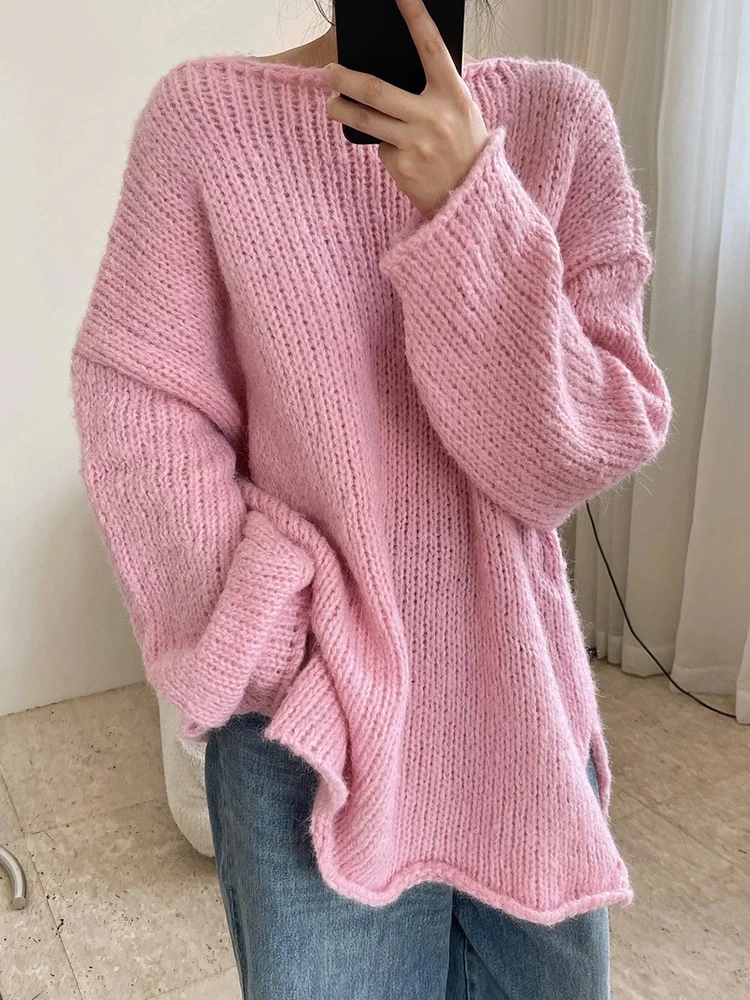 Autumn White Oversized Sweater Women Soft Korean Knitted Pullover Winter Casual Loose Long Knitwear Female Long Sleeve Jumper