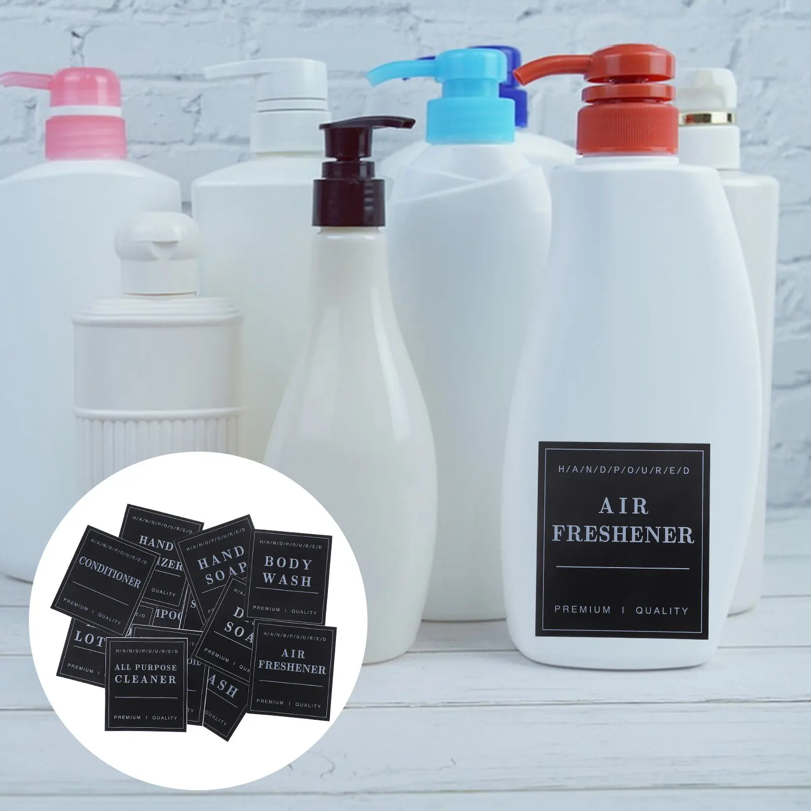 36Pcs Elegant Waterproof PVC Bathroom Labels for Shampoo Soap Lotion Bottles Glass Jars Toiletry Organization Travel Toiletries