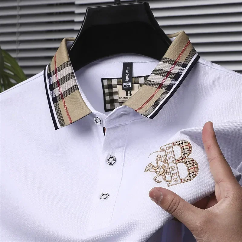 High End Brand Light Luxury Embroidered POLO Shirt Short Sleeved Lapel Men\'s Summer Fashion Breathable Golf Casual Top T-shirt