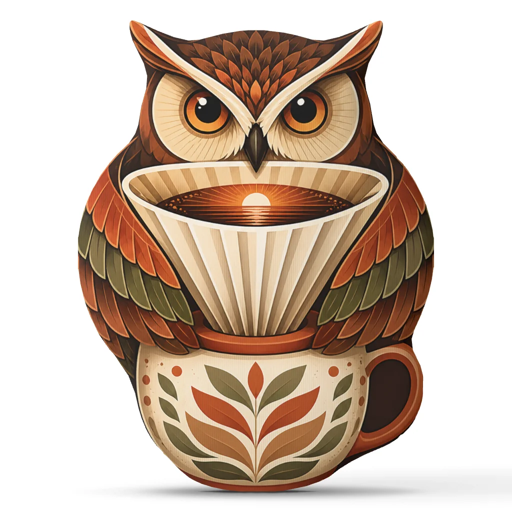 Pour Over Coffee Owl Plush Pillow Barista Cushion Shaped Stuffed Throw Pillow Coffee Corner Decor Home Gift for Coffee Lovers