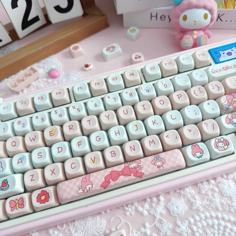 

Набор ключей Kawaii Melody 74, механические клавиатуры, высококачественные прочные колпачки для клавиш PBT MOA, идеальный подарок для девочек