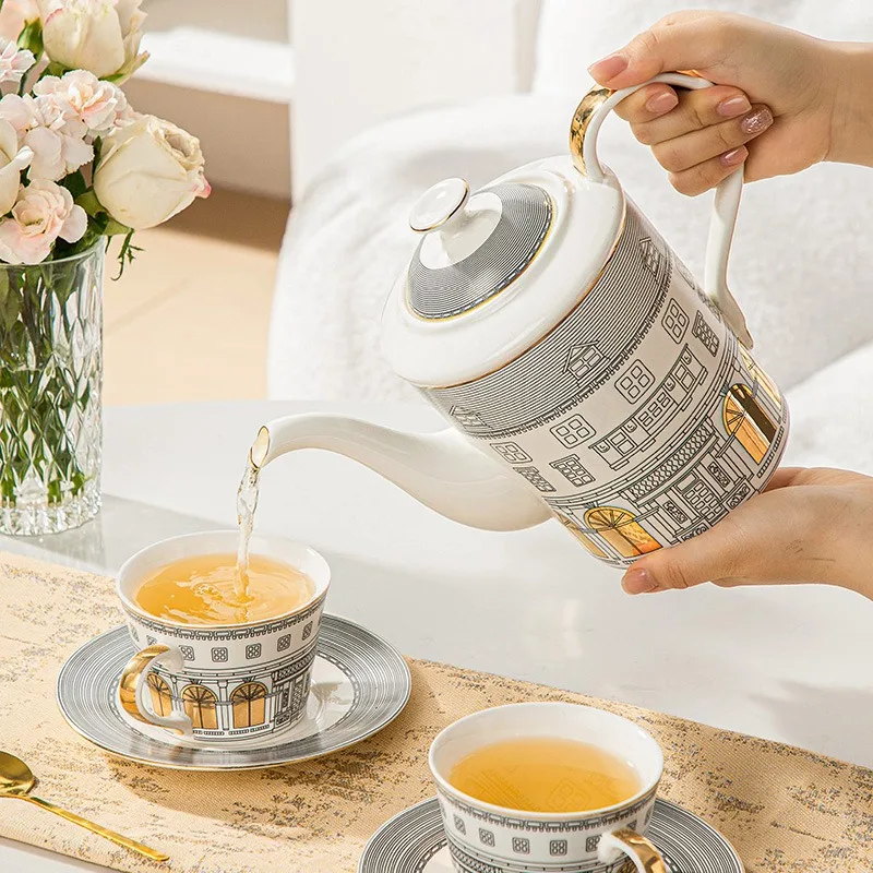 Ceramic coffee pot suit swan castle afternoon tea coffee cup architecture phnom penh european light luxury cup and saucer pot