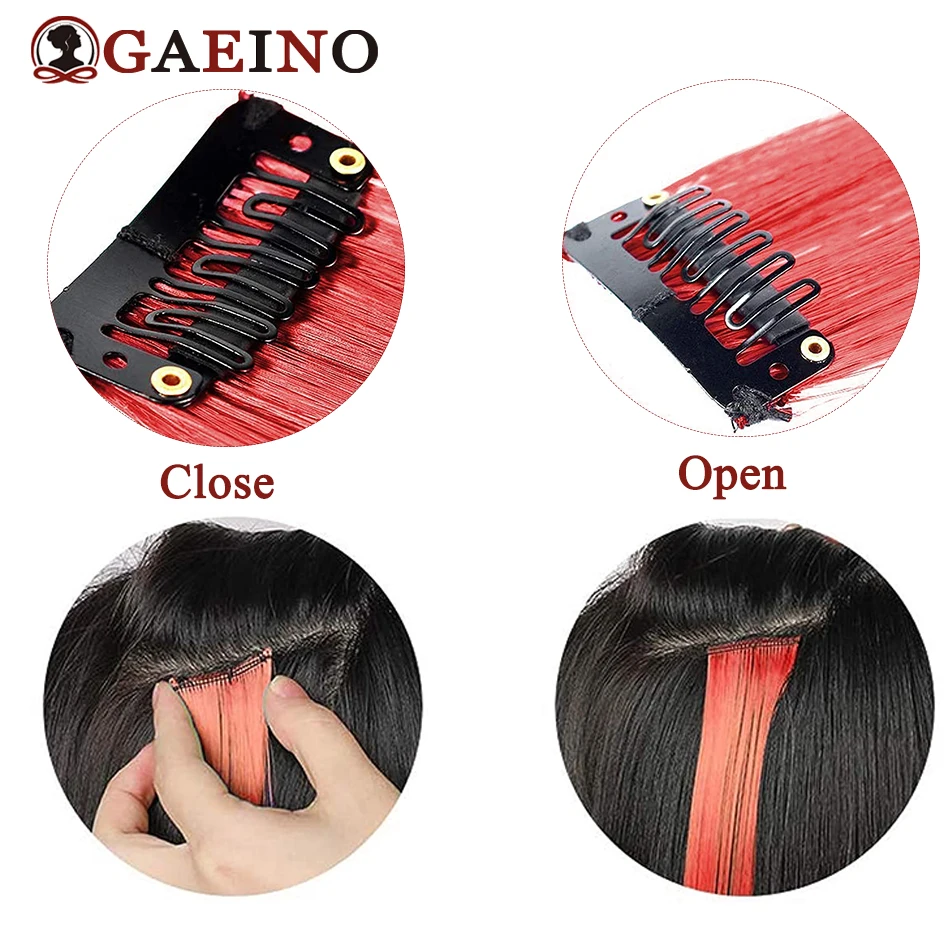 Gaeino-Extensões de cabelo coloridas retas para mulheres, cabelo humano real, grampo em Hairpieces, 1 peça