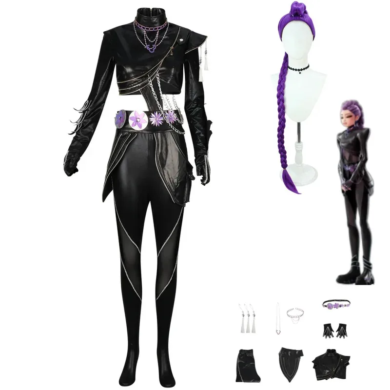 أنيمي KPop شيطان الصيادين رومي ‌   زي تنكري أسود من البولي يوريثان، أداء موحد، شعر مستعار للنساء البالغات، بدلة تنكرية مثيرة؛ 2'a، 6.h؛ 8