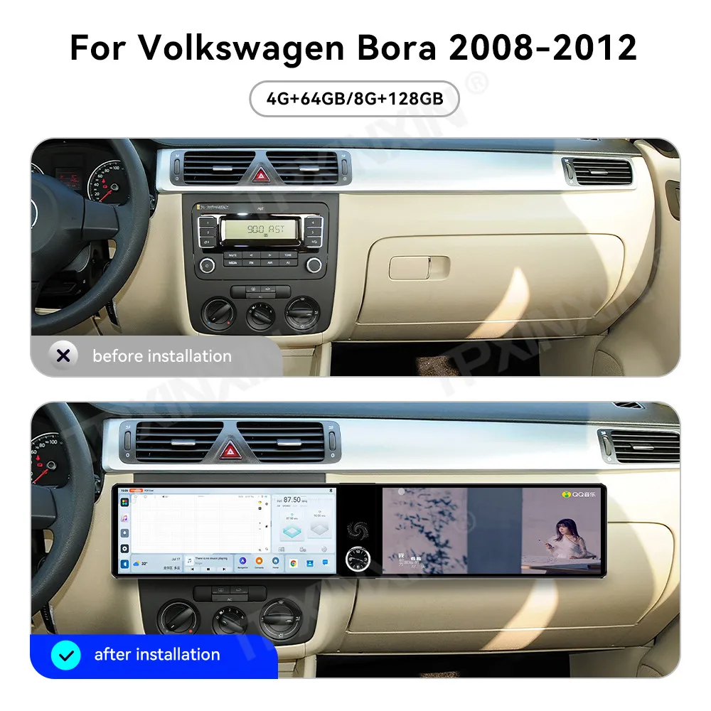 

12.3'' Двухэкранный автомобильный радиоприемник для Volkswagen Bora 2008-2012, мультимедийный видеоплеер, стереосистема, GPS-навигация, CarPlay, головное устройство
