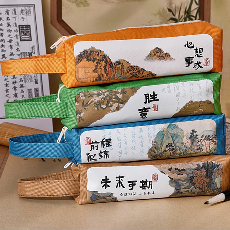 Personaggi calligrafici astuccio in tela astuccio per matite di grande capacità borsa cancelleria per studenti materiale scolastico regali per bambini