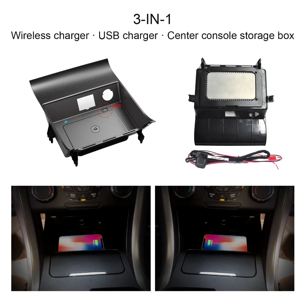 15W Car Wireless Charging Pad for Ford Mondeo Mk4 Fusion CD391 2014~2019 Phone Holder Fast Charger Plate Accessories 2015 2016