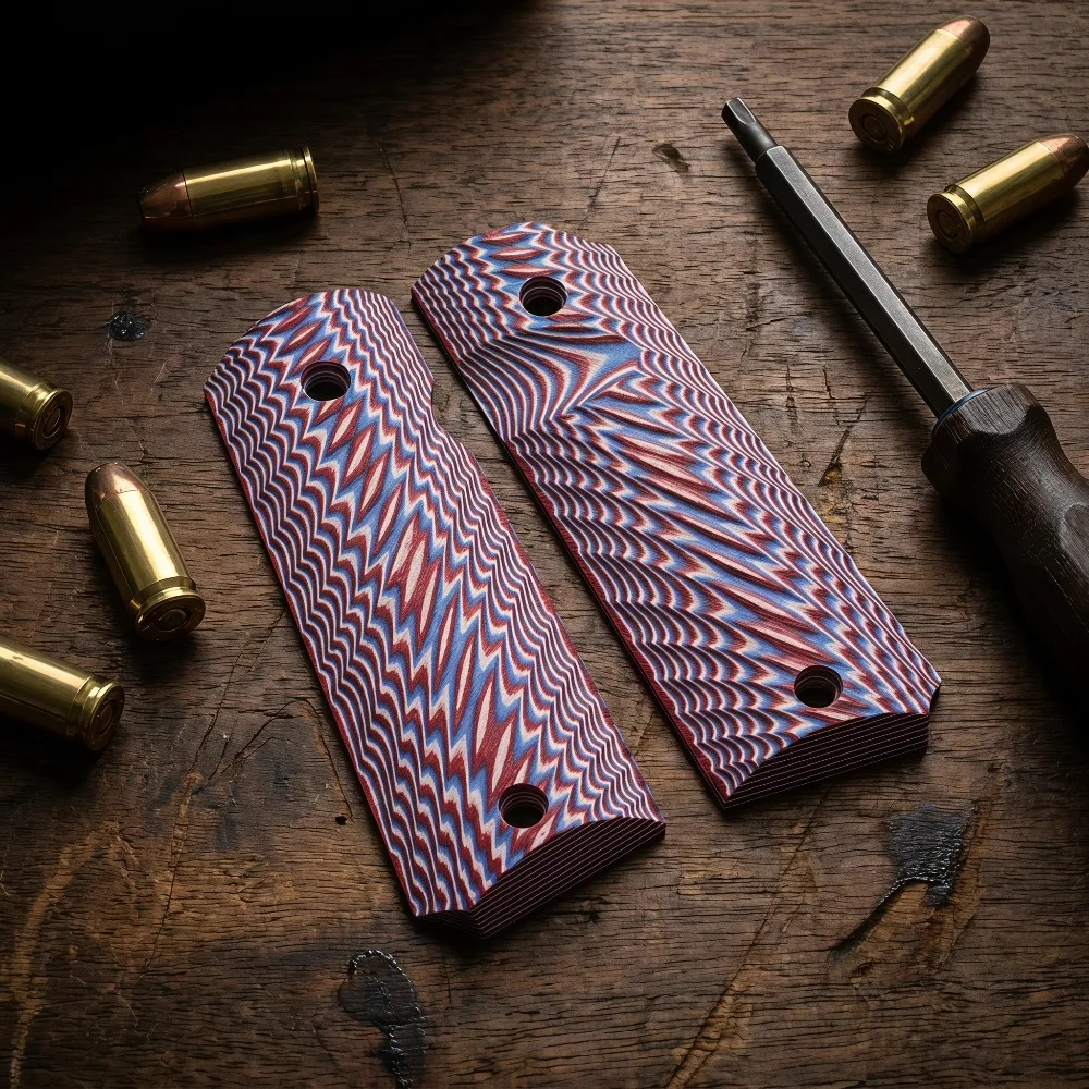 Premium G10 Composite 1911 Pistol Grips Red Blue White Wavy Stippled Surface Wear Resistant Shooting Mod Accessories