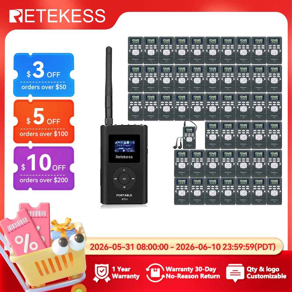 RETEKESS Wireless Tour Guide Audio System FT11 FM Transmitter PR13 FM Radio Receiver Tour Guide Conference Church Hajj Training